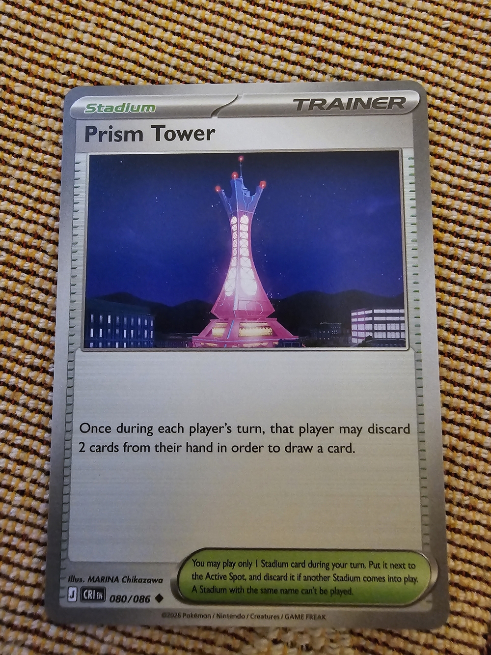 Prism Tower Trainer-Stadium card, numbered 080/086 from the Chaos Rising set